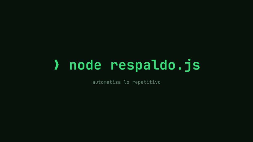 Pantalla de terminal con el comando node respaldo.js en verde