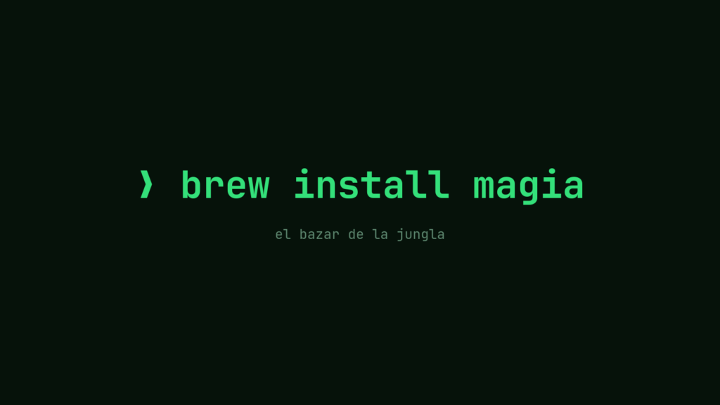 Pantalla de terminal con el comando brew install magia en verde