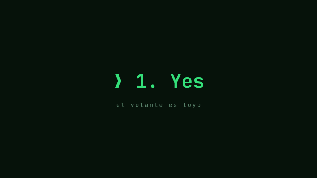 Opción 1. Yes de un diálogo de permisos y el lema: el volante es tuyo