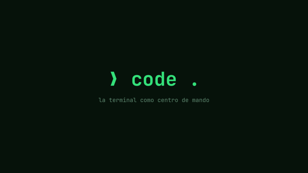 Pantalla de terminal con el comando code . en verde